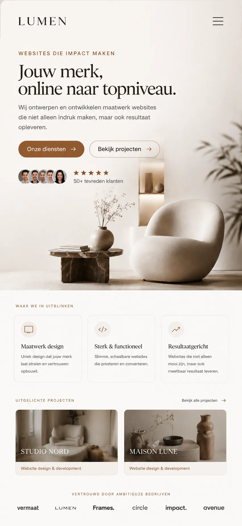 Dezelfde website op mobiel